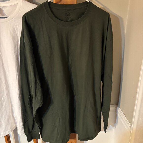 2 Long sleeve Cotton crew neck tees green and white /SZ: XL - Picture 6 of 15